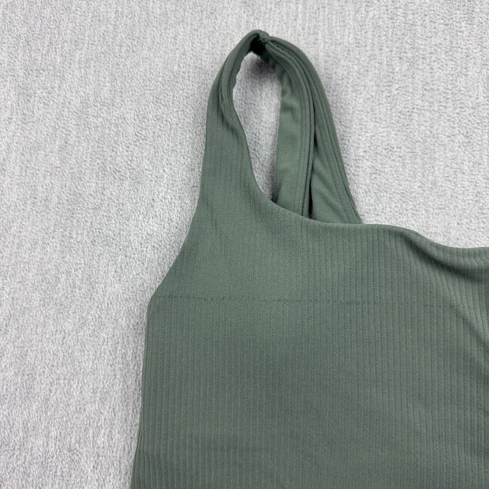 Lululemon Tank Top Womens 2 Green Ribbed Nulu Asymmetrical Yoga Workout W1ERPS - Picture 2 of 10